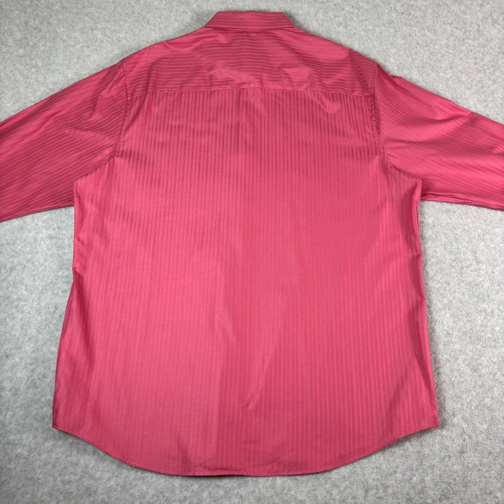 Kenneth Cole Reaction Mens Pink Stripe Slim Fit Dress Shirt 18 34-35 Cotton‎